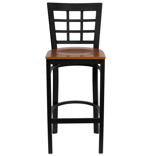 Emma and Oliver Window Back Metal Restaurant Dining Barstool Natural/BlackMetal {7}