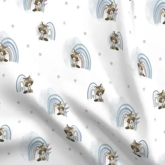 Various Fabrics by the Yard or Fat Quarter Woodland Nursery Cute Raccoons Watercolor Blue Rainbow Kids Forest Animals Baby Custom Printed Fabric by Spoonflower {5}
