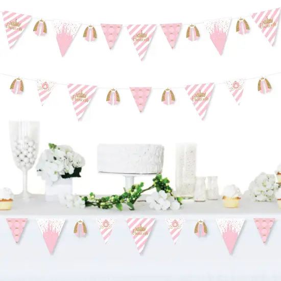 Big Dot of Happiness Little Princess Crown DIY Pink and Gold Princess Baby Shower or Birthday Party Pennant Garland Decoration Triangle Banner 30 Pc {3}