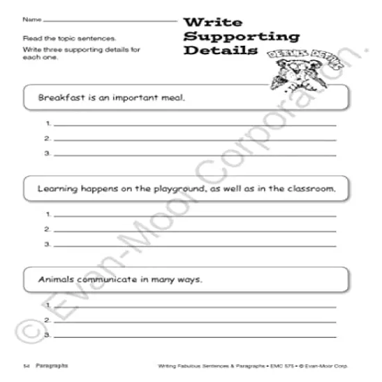 Evan-Moor Writing Fabulous Sentences & Paragraphs, Grades 4-6, Homeschool & Classroom Workbook, Activities, Main Ideas, Topic Sentences, Figurative Language, Descriptive Details, Writing Skills {3}