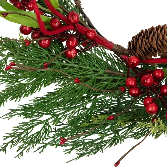 Northlight Real Touch&trade;️ Mixed Greenery and Berries Artificial Christmas Wreath- 18" - Unlit {5}