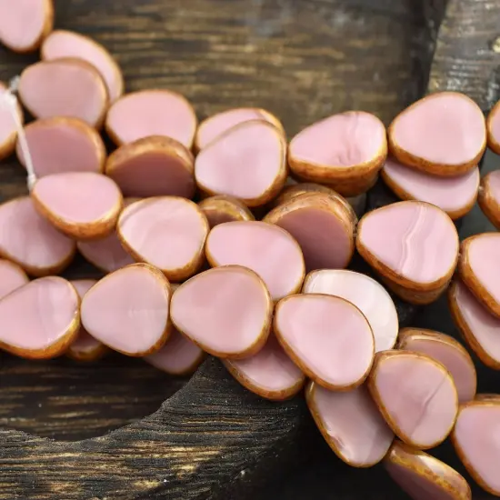 *8* 12x18mm Pink Silk Picasso Table Cut Flat Teardrop Beads {3}