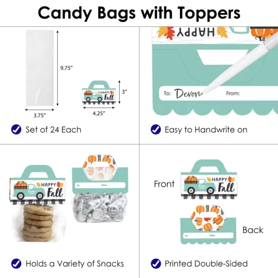 Big Dot of Happiness Happy Fall Truck - DIY Harvest Pumpkin Party Clear Goodie Favor Bag Labels - Candy Bags with Toppers - Set of 24 {4}