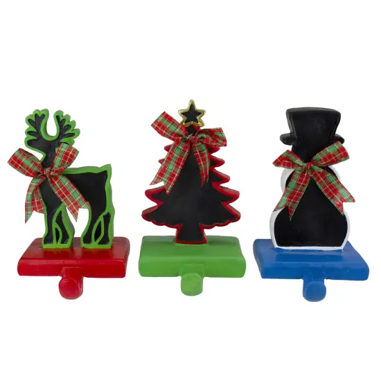 Northlight Reindeer, Tree, and Snowman Chalkboard Christmas Stocking Holders - 7" - Set of 3 Red {1}