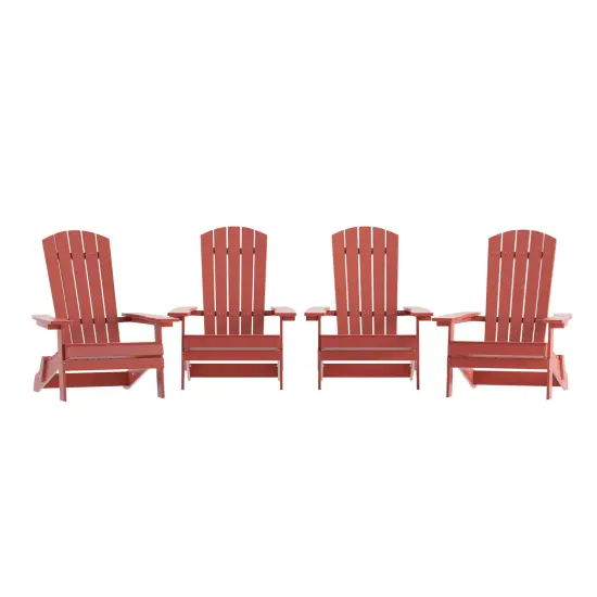 Merrick Lane Set of 4 Riviera Poly Resin Folding Adirondack Lounge Chair - All-Weather Indoor/Outdoor Patio Chair Red {1}