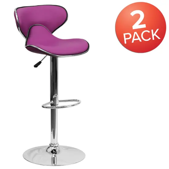 Emma and Oliver 2 Pack Contemporary Cozy Mid-Back Vinyl Adjustable Height Barstool with Chrome Base Black {10}