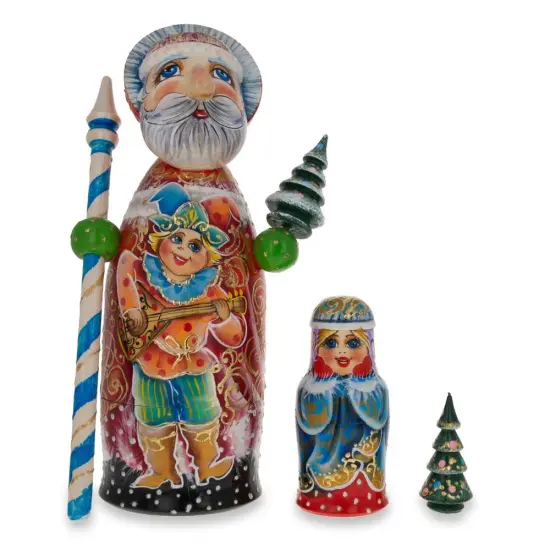 Hand Carved Solid Wood Santa Did Moroz Nesting Dolls 9.5 Inches {1}