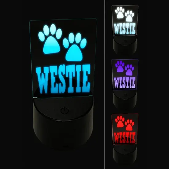 Westie West Highland White Terrier Dog Paw Prints Fun Text 3D Illusion LED Night Light Sign Nightstand Desk Lamp {1}