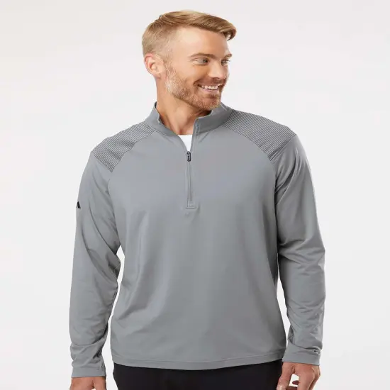 Adidas&reg; Shoulder Stripe Quarter-Zip Pullover Grey three {5}
