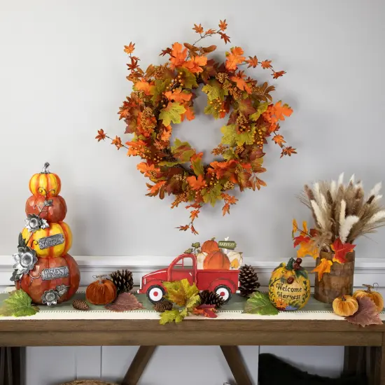 Northlight 14" Red Truck with Pumpkins Fall Harvest Sign Decoration {4}