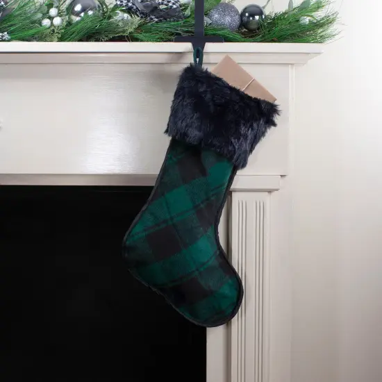 Northlight 19" Green and Black Plaid Christmas Stocking with Faux Fur {3}