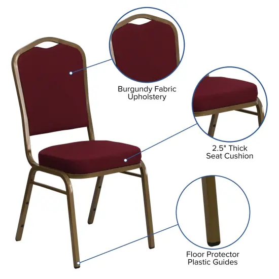 Emma and Oliver Crown Back Stacking Banquet Dining Chair BurgundyFabric/Gold {2}