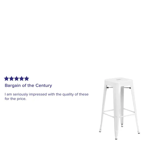 Merrick Lane Newark Series Backless Metal Stool with Square Seat for Indoor-Outdoor Use White {3}