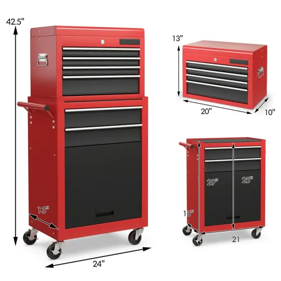 Costway 2 in 1 Rolling Cabinet Storage Chest Box Organizer w/ 6 Drawers BlackRed {4}