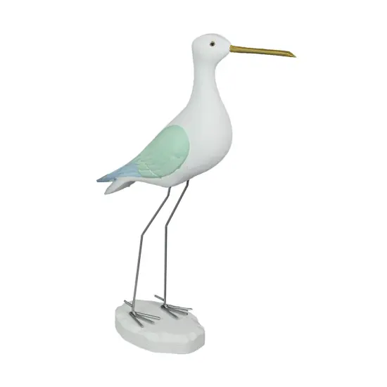16 Inch Hand Carved White Painted Wood Bird Statue Home Coastal Decor Sculpture {1}