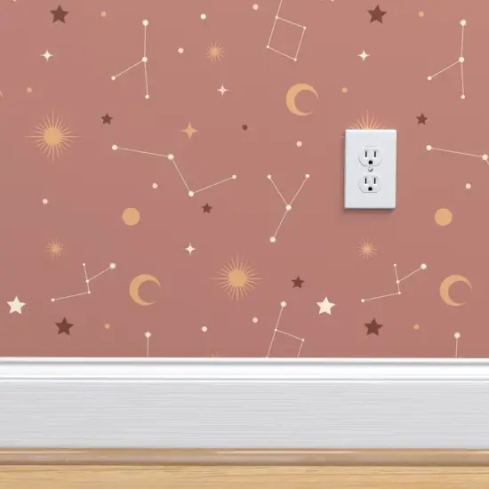 Pre-Pasted Wallpaper 2FT Wide Brown Stars Sky Constellations Space Moon Boho Astronomy Whimsical Medium Scale Custom Pre-pasted Wallpaper by Spoonflower {4}