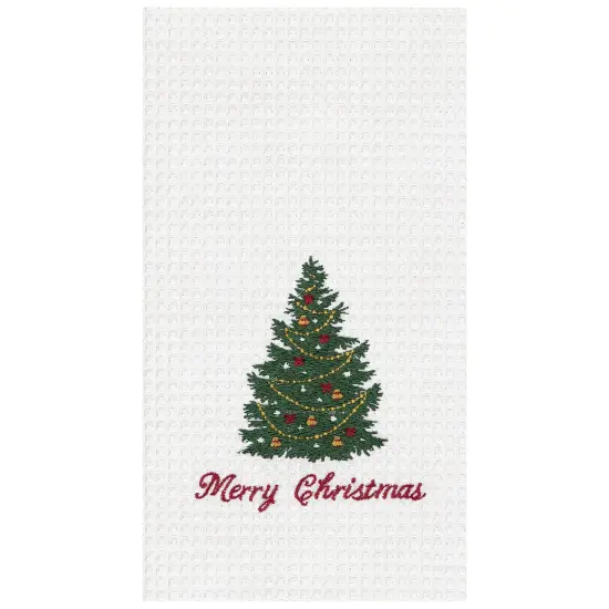 "Merry Christmas" Embroidered Cotton Waffle Weave Kitchen Dishtowel {1}