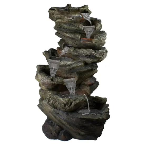 Northlight 42" Gray Lighted Rock Outdoor Garden Water Fountain {1}