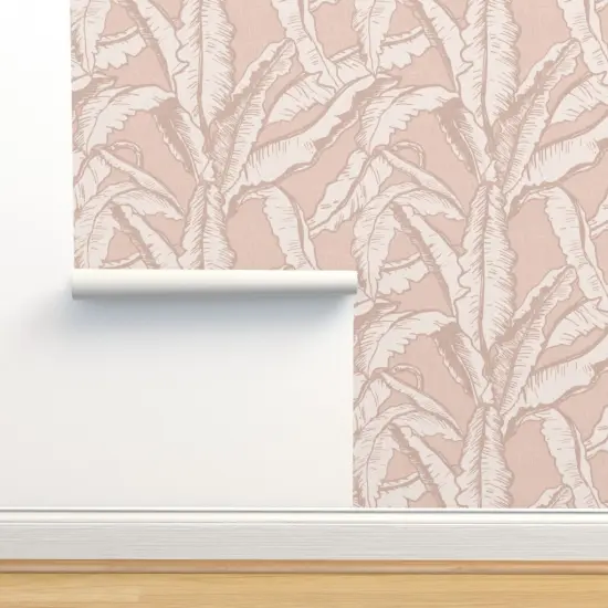 Pre-Pasted Wallpaper 2FT Wide Blush Minimal Rustic Tropical Flora Custom Pre-pasted Wallpaper by Spoonflower {2}