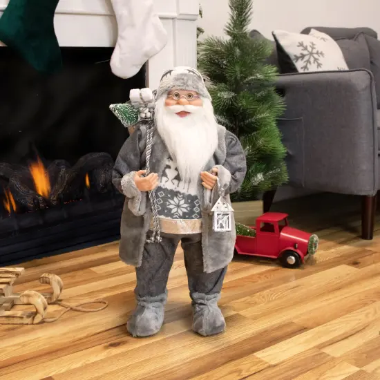 Northlight 24" Gray and White Santa Claus with Lantern Christmas Figure {3}