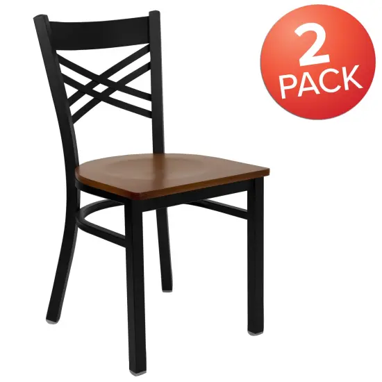 Emma and Oliver 2 Pack "X" Back Metal Restaurant Chair Cherry/BlackMetal {5}