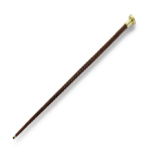 Spiral Shaft Wooden Walking Stick with Brass Compass Handle 34 inch {3}