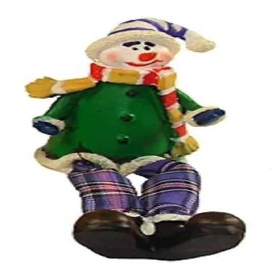 CC Christmas Decor 5.5" Green and Purple Plaid Sitting Snowman Christmas Tabletop Figurine {1}