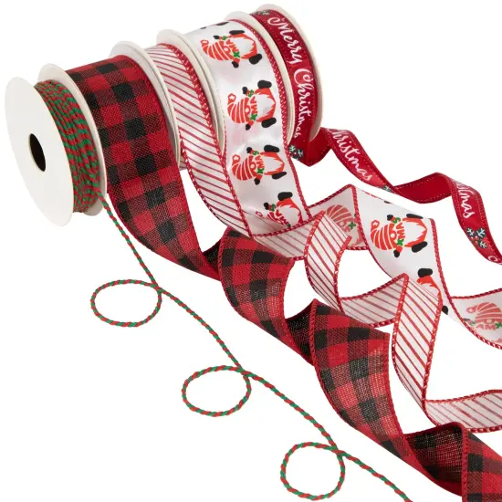 Northlight Set of 5 Santa Gnome Matching Themed Craft Christmas Ribbons 1.5" x 3 Yards White {5}