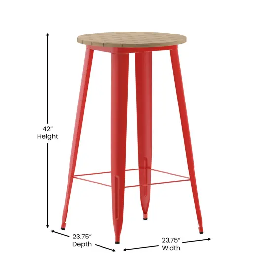 Merrick Lane Dryden Indoor/Outdoor Bar Top Table, 23.75" Round All Weather Poly Resin Top with Steel base Brown/Red {5}