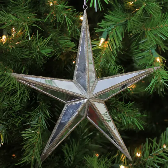 Northlight 11" White and Silver Mirrored 5-Point Star Christmas Ornament {5}
