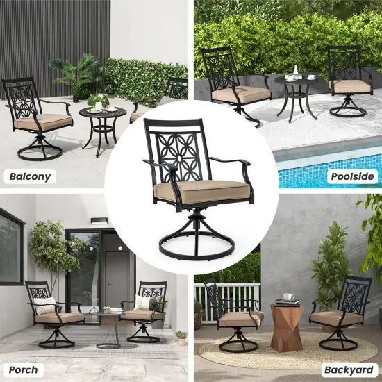 Costway Patio Swivel Chair Outdoor Bistro Dining Chair Blossom Pattern Backrest {1}