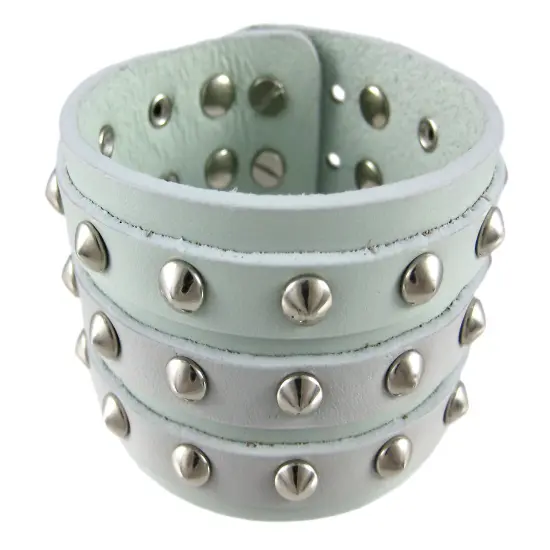 Gray Leather 3 Row Cone Spiked Wristband Blemished {1}