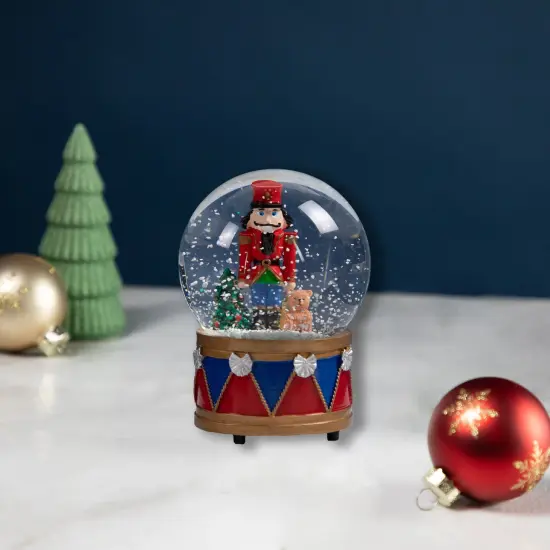 Northlight 6" Nutcracker with Teddy Bear Musical Christmas Snow Globe Red {3}