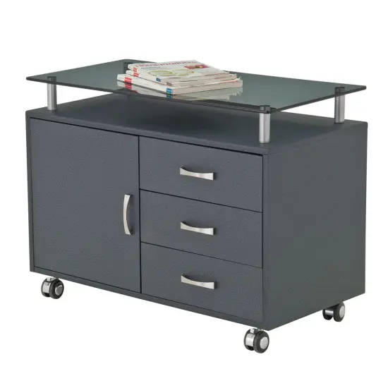 Techni Office Solutions 31.5" Graphite Black Durable Rectangular Rolling File Cabinet {4}