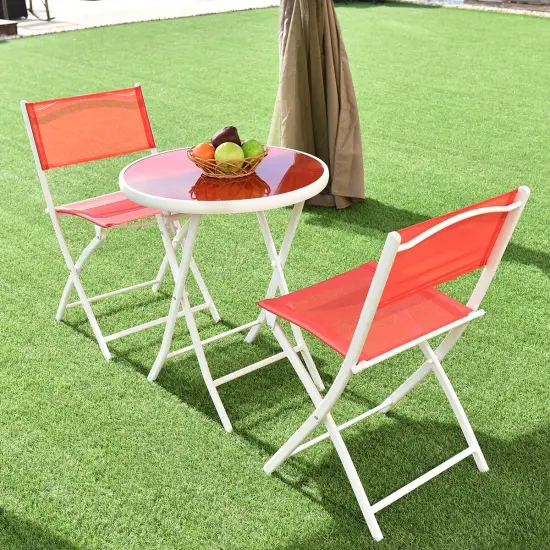 3 Pieces Patio Folding Bistro Set for Balcony or Outdoor Space Red {3}