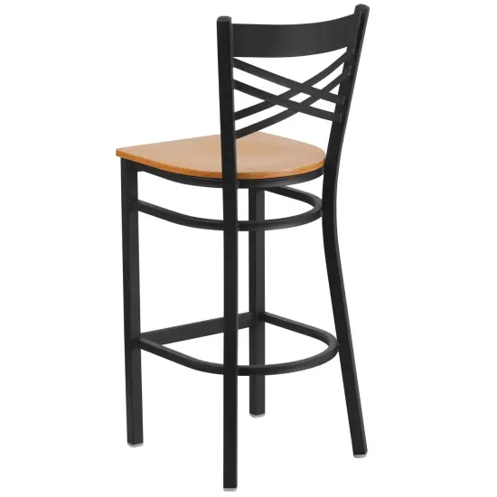 Emma and Oliver "X" Back Metal Restaurant Dining Barstool Walnut/BlackMetal {8}