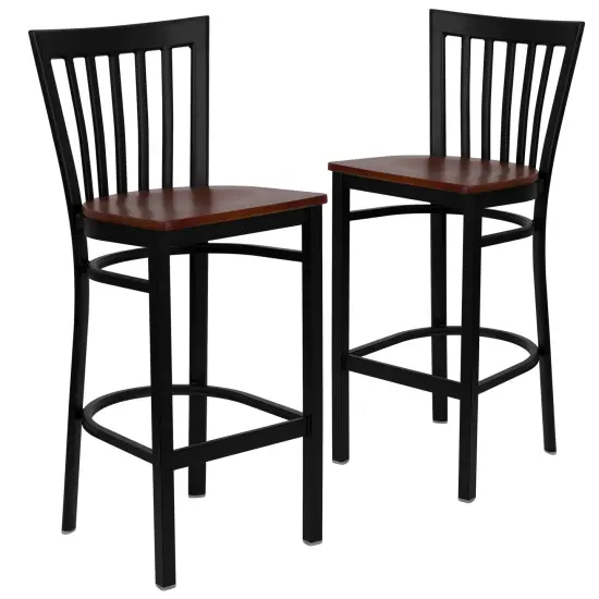 Emma and Oliver 2 Pack School House Back Metal Restaurant Barstool Cherry/BlackMetal {1}