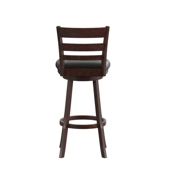 Merrick Lane Silla 30" Classic Wooden Ladderback Swivel Bar Height Stool with Upholstered Padded Seat and Integrated Footrest Espresso/Black {4}