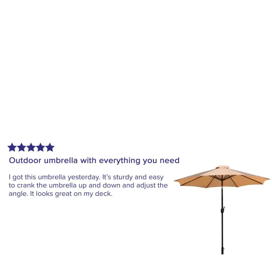 Merrick Lane Bali 9' Round UV Resistant Outdoor Patio Umbrella With Height Lever And 33° Push Button Tilt Tan {3}