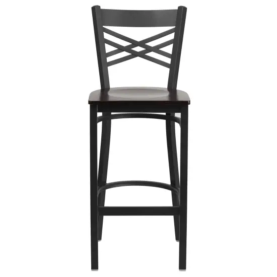 Emma and Oliver "X" Back Metal Restaurant Dining Barstool Walnut/BlackMetal {2}