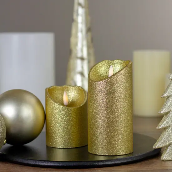 Northlight LED Lighted Flameless Flickering Pillar Christmas Candle - 6" - Gold {3}