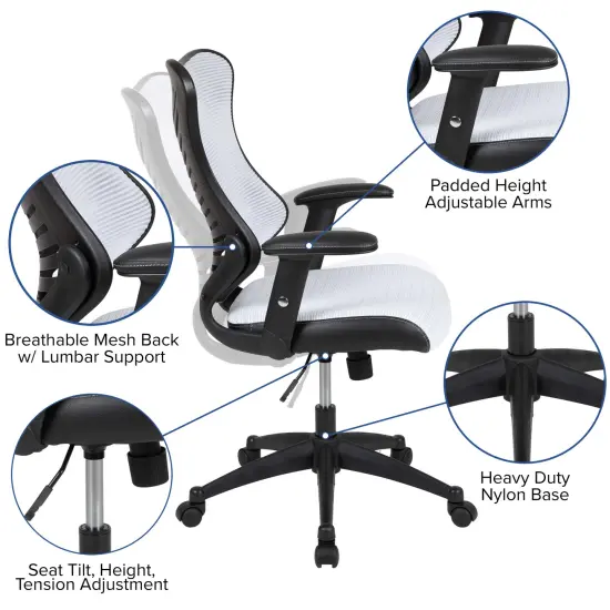 Emma and Oliver High Back Designer Mesh Executive Ergonomic Office Chair w/ Adjustable Arms White Mesh {2}