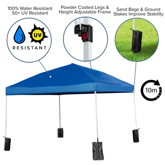 Emma and Oliver Ukko 10'x10'Weather Resistant, UV Coated Pop Up Canopy Tent with Sandbags and Wheeled Case Blue {2}