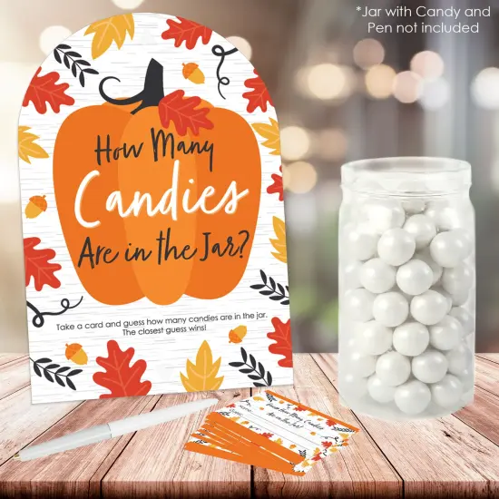Big Dot of Happiness Fall Pumpkin - How Many Candies Halloween or Thanksgiving Party Game - 1 Stand and 40 Cards - Candy Guessing Game {3}
