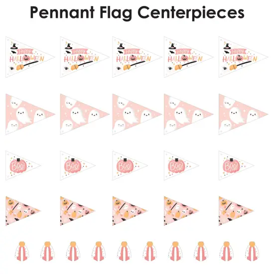Big Dot of Happiness Pastel Halloween - Triangle Pink Pumpkin Party Photo Props - Pennant Flag Centerpieces - Set of 20 {7}