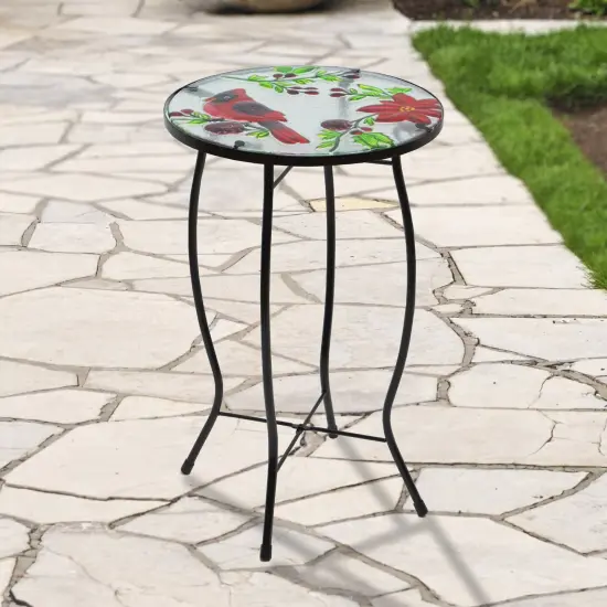 Northlight 19" Red Cardinal and Pine Cone Glass Patio Side Table {3}