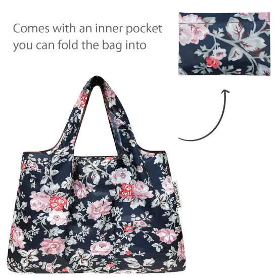 Wrapables Large & Small Foldable Tote Nylon Reusable Grocery Bags, Set of 2 Rose Vines {5}