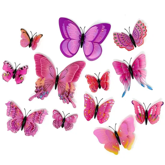 Wrapables 3D Double Wings Butterfly Decorative Wall Decor Stickers, Decals for Bedroom (24 pcs) Blue {5}