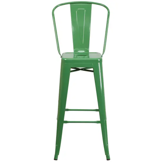 Merrick Lane Dothan Series Metal Stool with Removable Back for Indoor-Outdoor Use Green {6}