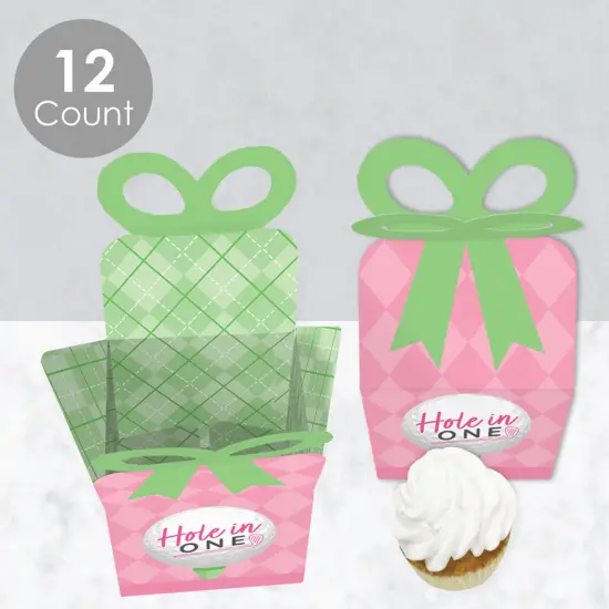 Big Dot of Happiness Golf Girl - Square Favor Gift Boxes - Pink Birthday Party or Baby Shower Bow Boxes - Set of 12 {4}